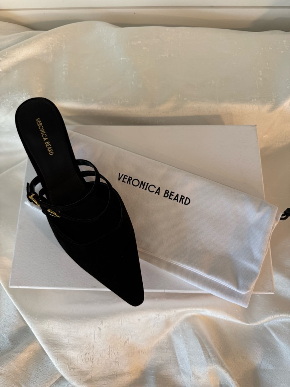 Veronica Beard Corrie Black Suede Strappy Mule Kitten Heels - Picture 7 of 15
